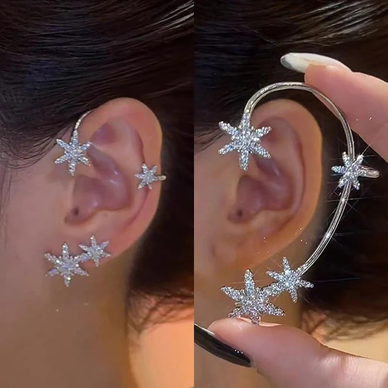 Luxury Star Butterfly Clip Earrings Female Crystal Tassel Ear Clip Earring Sparkling Zircon Ear Cuff Fashion Jewelry accessories