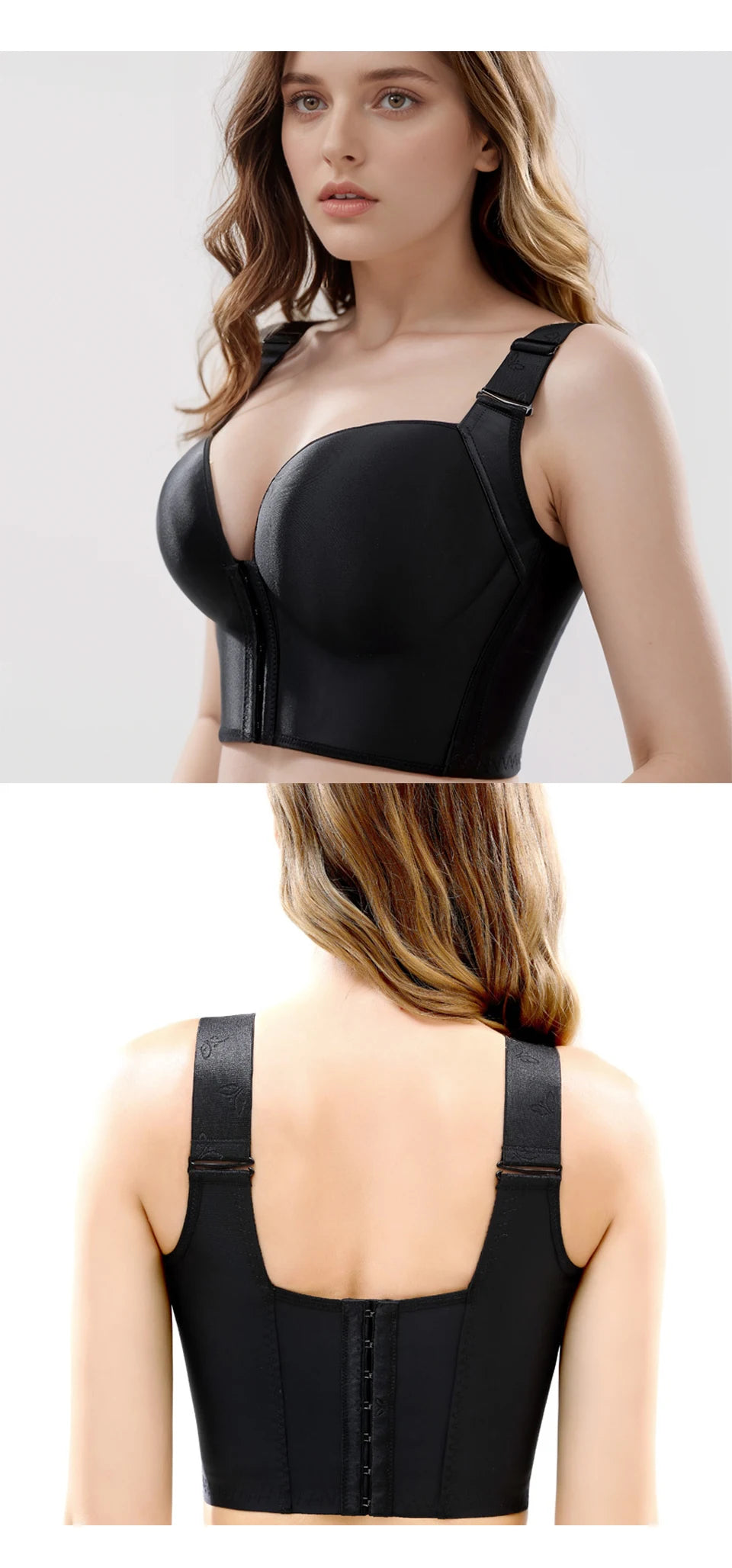 Front Close Push Up Bra for Women Wirefree Deep Cup Brassiere Hides Back Fat Full Back Coverage Bras Plus Size Lingeire