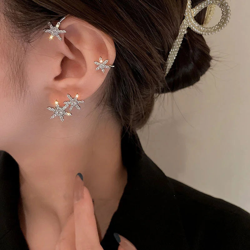 2022 Trendy Metal Crystal Leaf Ear Clips Without Piercing Earrings Clips For Women Fashion Ear Cuff Wedding Jewelry Brincos Gift