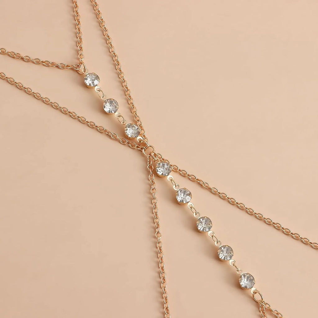 26‘’ Sexy Body Chains for Women, Layered Rhinestone Crossover Bikini Bra Body Jewelry, Summer Beach Crystal Belly Waist Chain