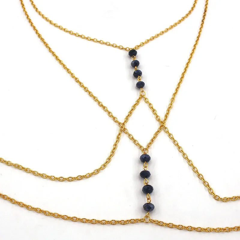 Fashionable Sexy Metal Crystal Cross Bikini Body Chain Double Layered Chest Necklace Accessory Summer Jewelry from Mainland Chin