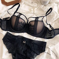 2022 New French Lace Strap Push Up Lingerie Hollow Out Women Sexy Underwear Adjustable Upper Thin Lower Thick Gather Bra Set