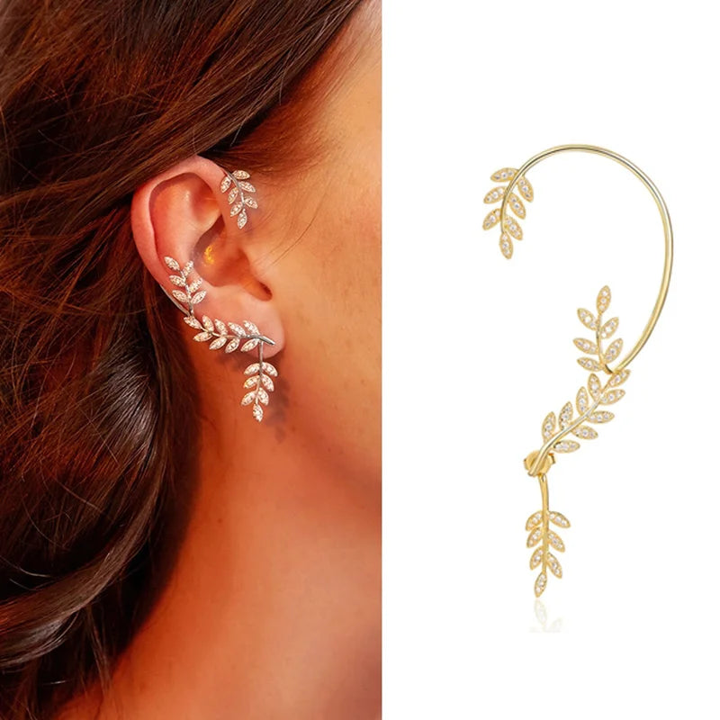 2022 Trendy Metal Crystal Leaf Ear Clips Without Piercing Earrings Clips For Women Fashion Ear Cuff Wedding Jewelry Brincos Gift