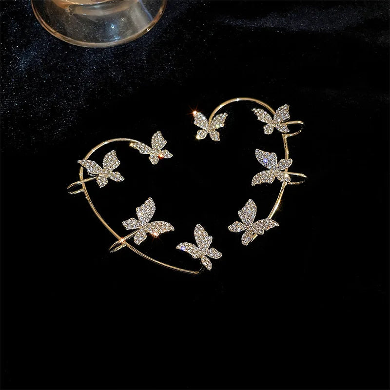 Luxury Star Butterfly Clip Earrings Female Crystal Tassel Ear Clip Earring Sparkling Zircon Ear Cuff Fashion Jewelry accessories