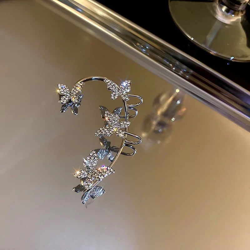 Luxury Star Butterfly Clip Earrings Female Crystal Tassel Ear Clip Earring Sparkling Zircon Ear Cuff Fashion Jewelry accessories