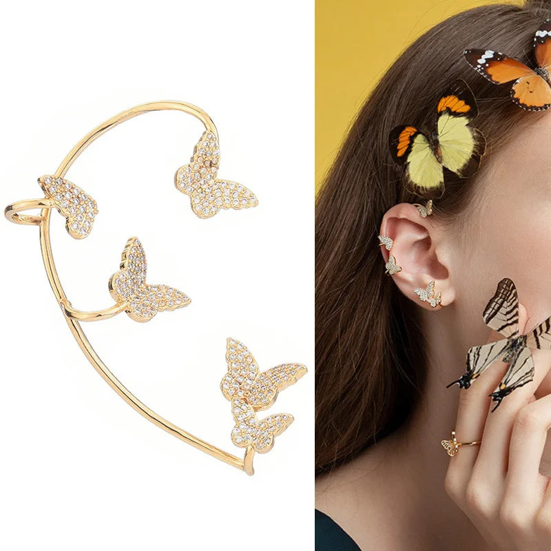 2022 Trendy Metal Crystal Leaf Ear Clips Without Piercing Earrings Clips For Women Fashion Ear Cuff Wedding Jewelry Brincos Gift