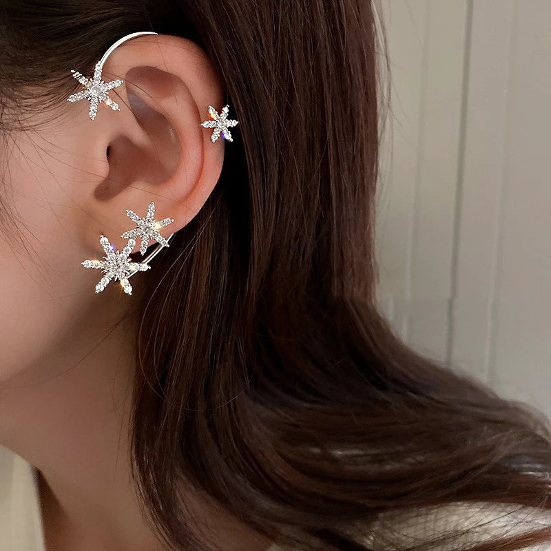Luxury Star Butterfly Clip Earrings Female Crystal Tassel Ear Clip Earring Sparkling Zircon Ear Cuff Fashion Jewelry accessories