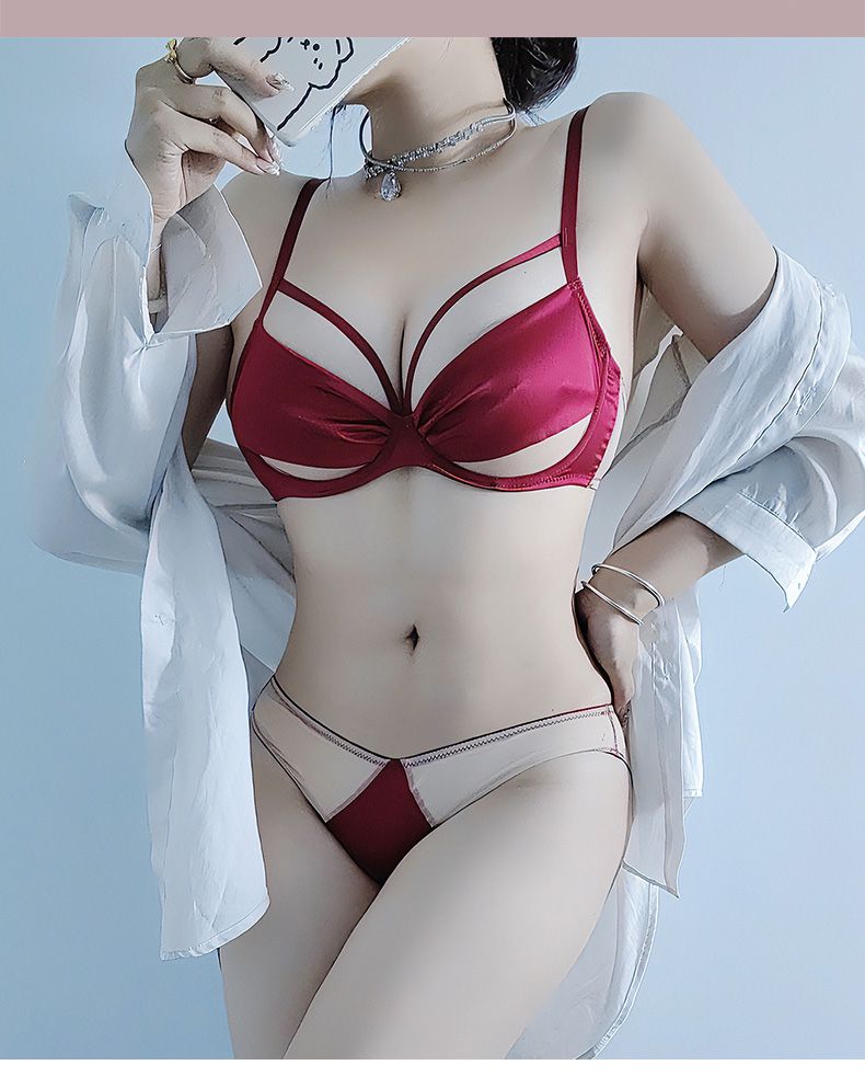 Red Underwear Female Bride Wedding Big Breasts Make Small Sexy Ultra-thin Anti-sagging Breast-retracting Breathable Bra