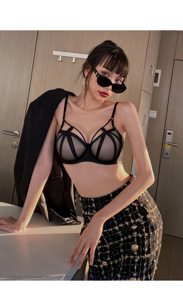 2 Pieces Fashion Lace Underwear Set Women Sexy Hollow Bandage Push Up Bra Set Europe High Quality Lingerie Plus Size Bras