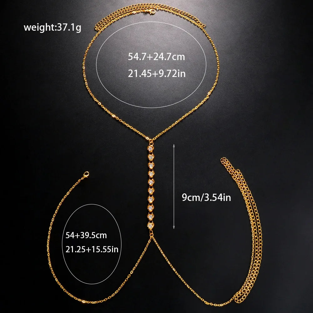 New Style Sexy Rhinestone Heart Bra Chain Jewelry Bikini Party Crystal Chest Chain for Women Girls Body Jewelry Accessories