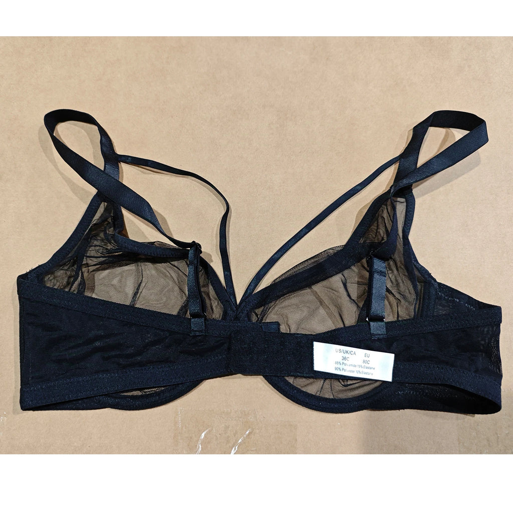 New Women Lace Bras Ultra Thin Mesh Hollow Out See Through Elastic Sexy Bra Adjusted Underwire Plus Size A B C D E F G H Cups