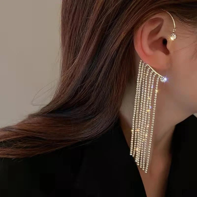 2022 Trendy Metal Crystal Leaf Ear Clips Without Piercing Earrings Clips For Women Fashion Ear Cuff Wedding Jewelry Brincos Gift