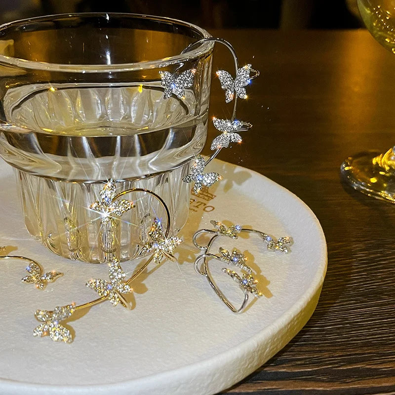 2022 Trendy Metal Crystal Leaf Ear Clips Without Piercing Earrings Clips For Women Fashion Ear Cuff Wedding Jewelry Brincos Gift