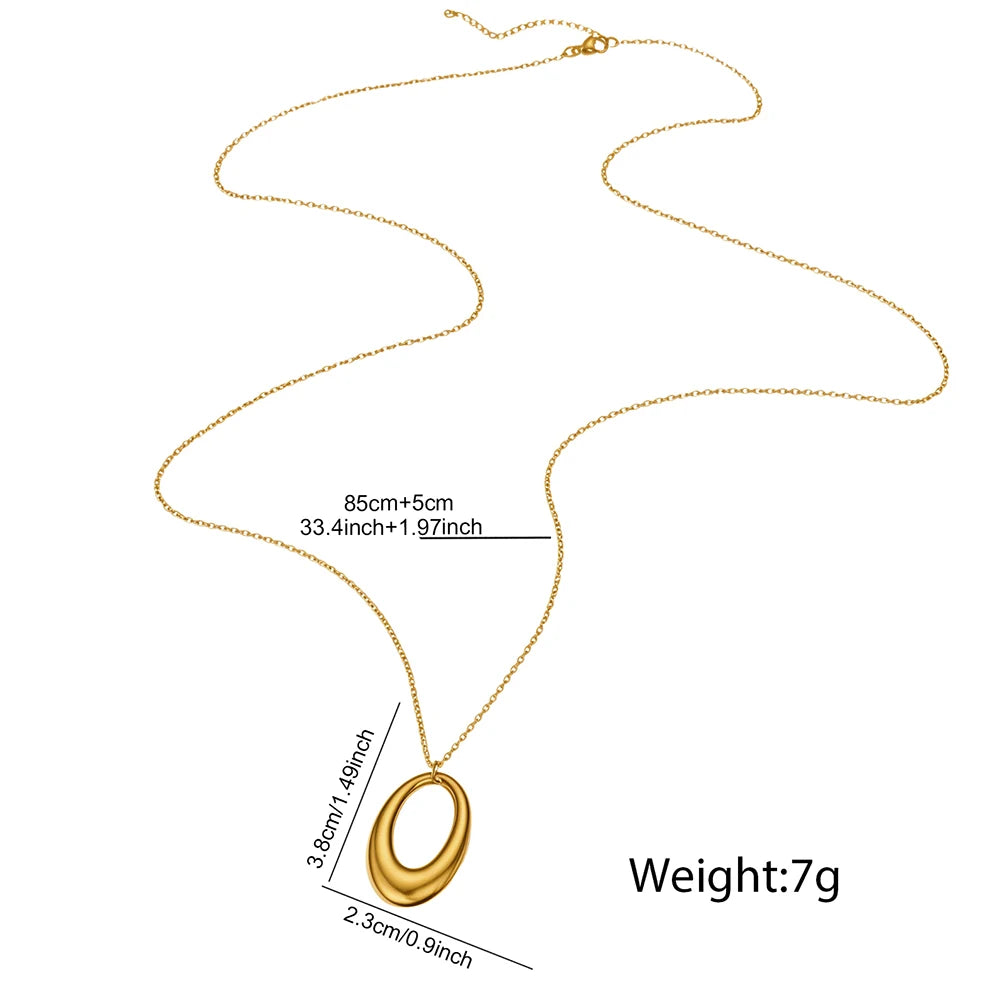 DOTIFI  Stainless Steel Delicate Hollow Arc Circle Geometric Pendant Necklace Female Fashion Minimalist Commuter Long Necklace