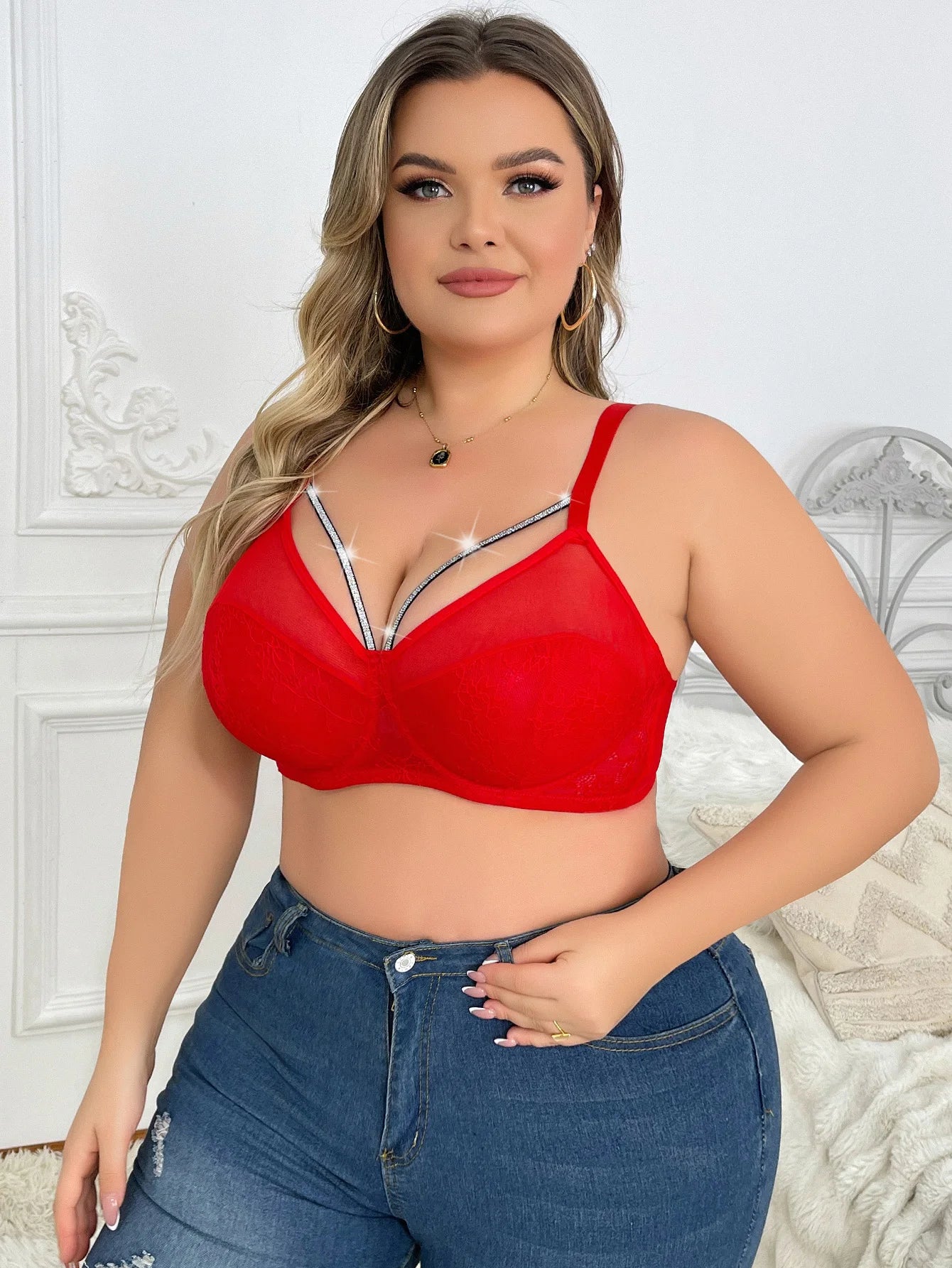 Women's Plus Size Underwear With Half Cup Pull Up And Anti Sagging Solid Color Design Suitable For Plump Women XL-XXL HR2488