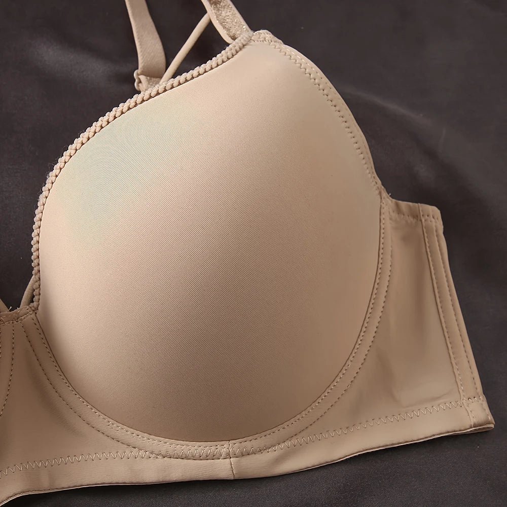 Big Size Women's 3/4 Cup Lingers Sexy Middle Mold Cup Non-Convertible Straps Soft Solid Push up Gathered C D E Cup Lingerie