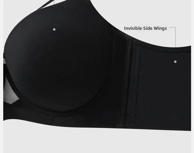 Plus Size Bra Women's Adjustable Thin Soft Steel Ring Push up Gathered Underwear Nylon Fabric 3/4 Cup Back Four Row Buckle