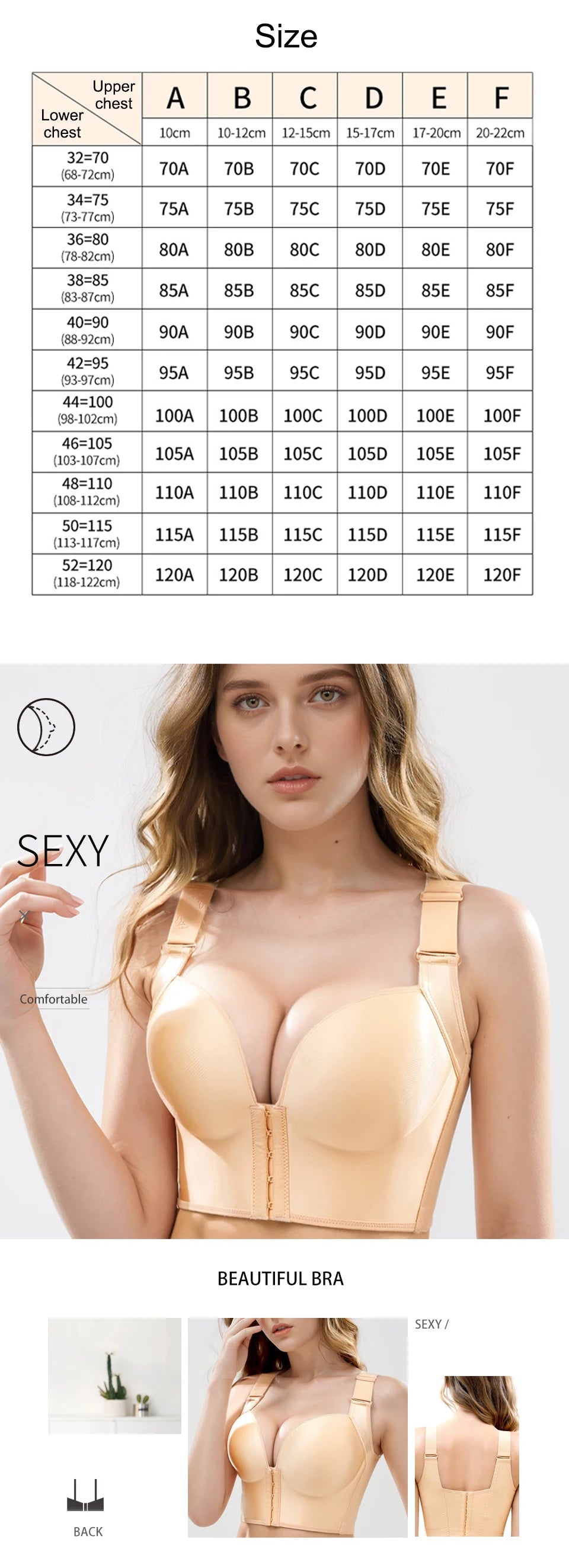 Front Close Push Up Bra for Women Wirefree Deep Cup Brassiere Hides Back Fat Full Back Coverage Bras Plus Size Lingeire