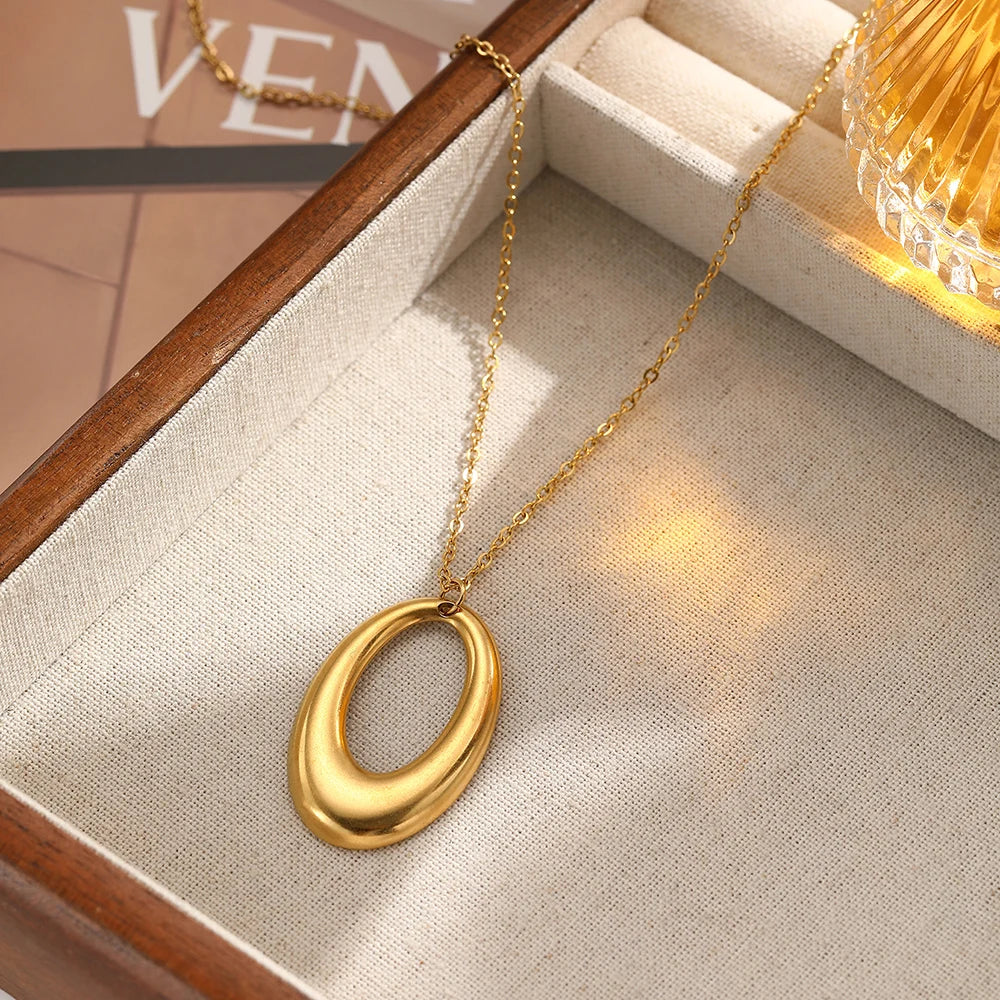 DOTIFI  Stainless Steel Delicate Hollow Arc Circle Geometric Pendant Necklace Female Fashion Minimalist Commuter Long Necklace
