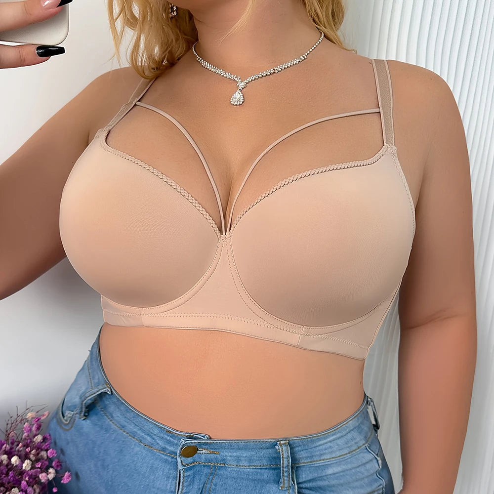 Big Size Women's 3/4 Cup Lingers Sexy Middle Mold Cup Non-Convertible Straps Soft Solid Push up Gathered C D E Cup Lingerie