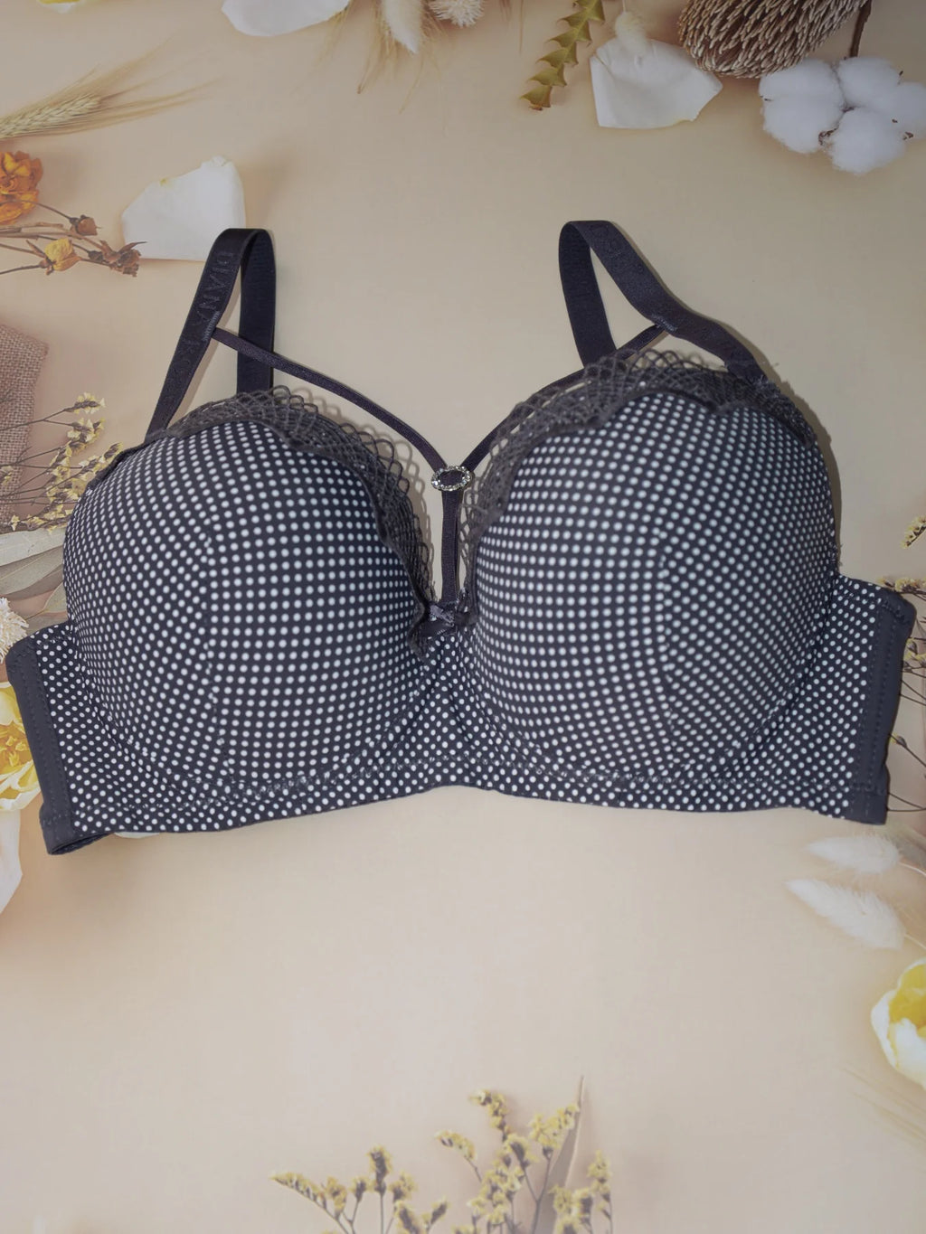 Diana Rose Sexy gathered support with underwire women's underwear polka dot print thin mold cup D cup bra