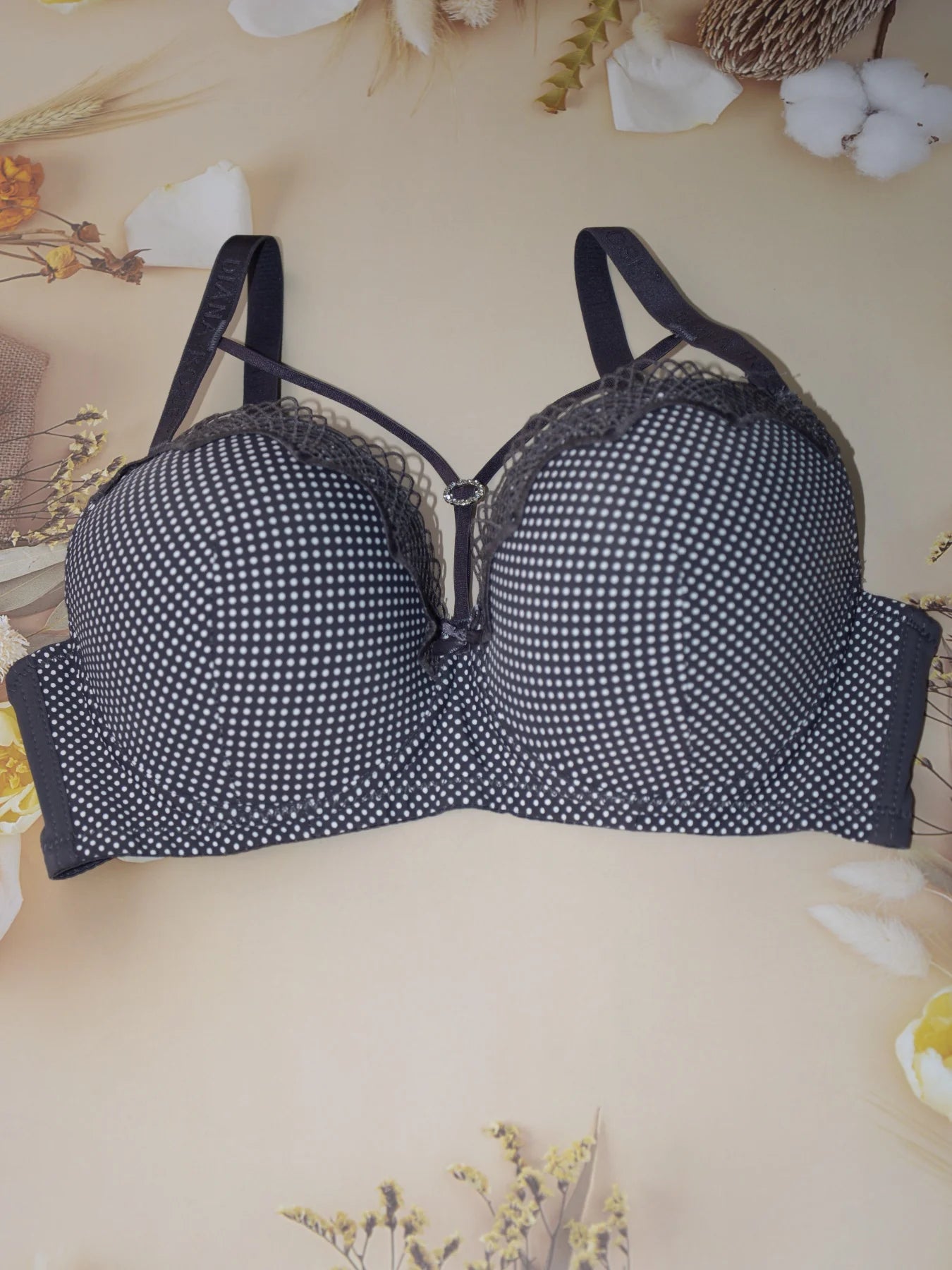 Diana Rose Sexy gathered support with underwire women's underwear polka dot print thin mold cup D cup bra
