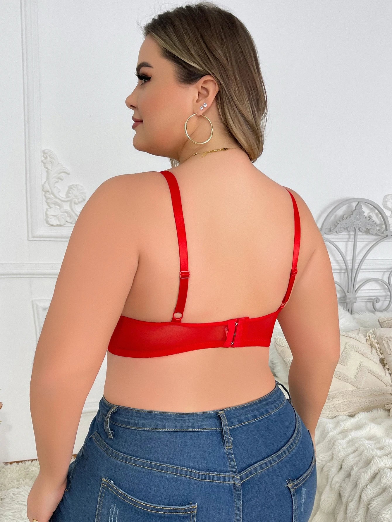 Women's Plus Size Underwear With Half Cup Pull Up And Anti Sagging Solid Color Design Suitable For Plump Women XL-XXL HR2488