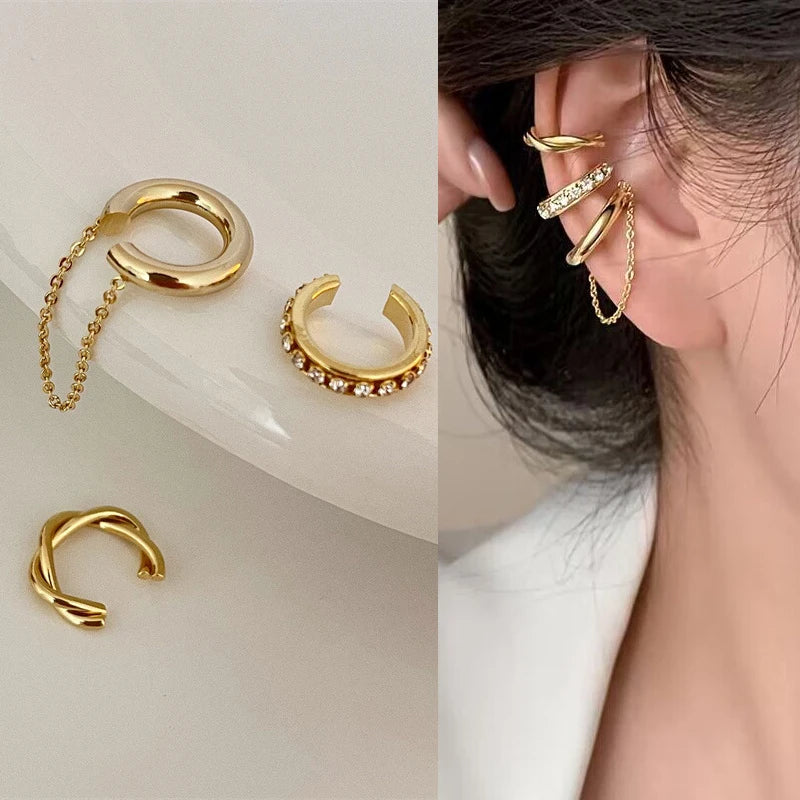 Luxury Star Butterfly Clip Earrings Female Crystal Tassel Ear Clip Earring Sparkling Zircon Ear Cuff Fashion Jewelry accessories