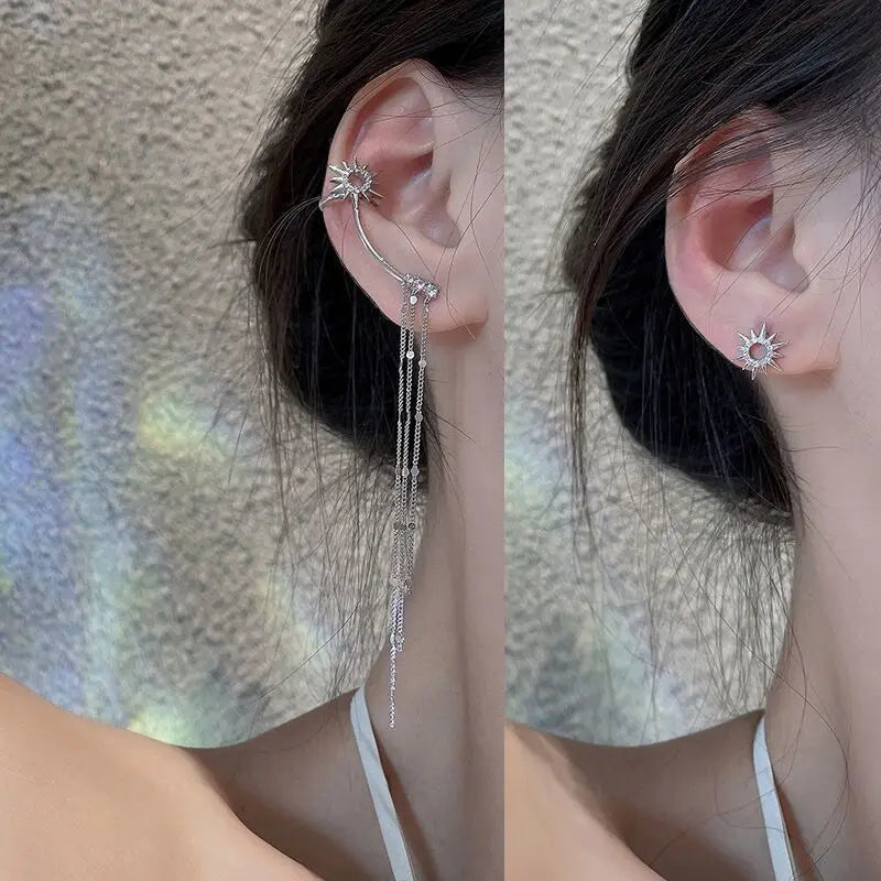 2022 Trendy Metal Crystal Leaf Ear Clips Without Piercing Earrings Clips For Women Fashion Ear Cuff Wedding Jewelry Brincos Gift