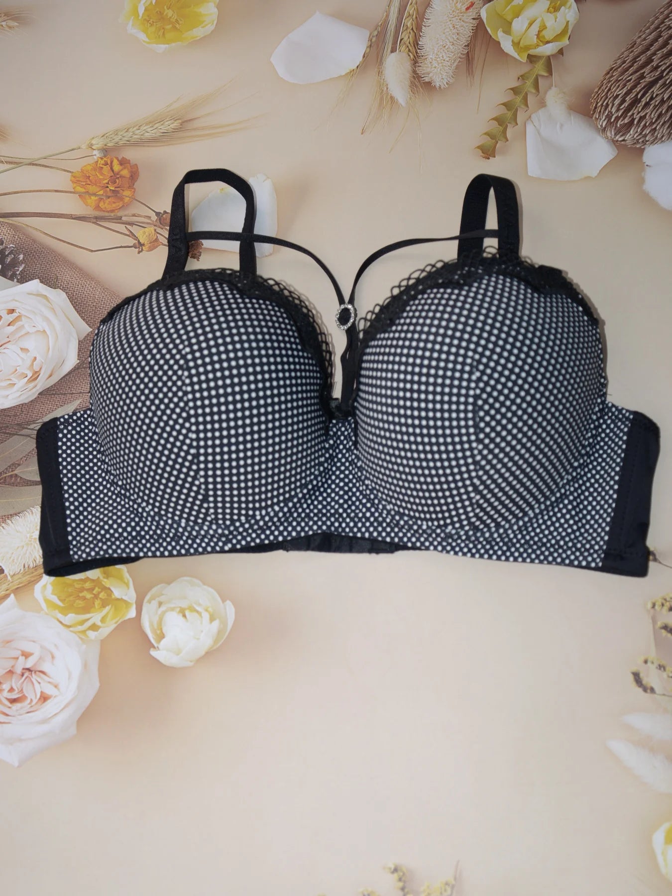 Diana Rose Sexy gathered support with underwire women's underwear polka dot print thin mold cup D cup bra