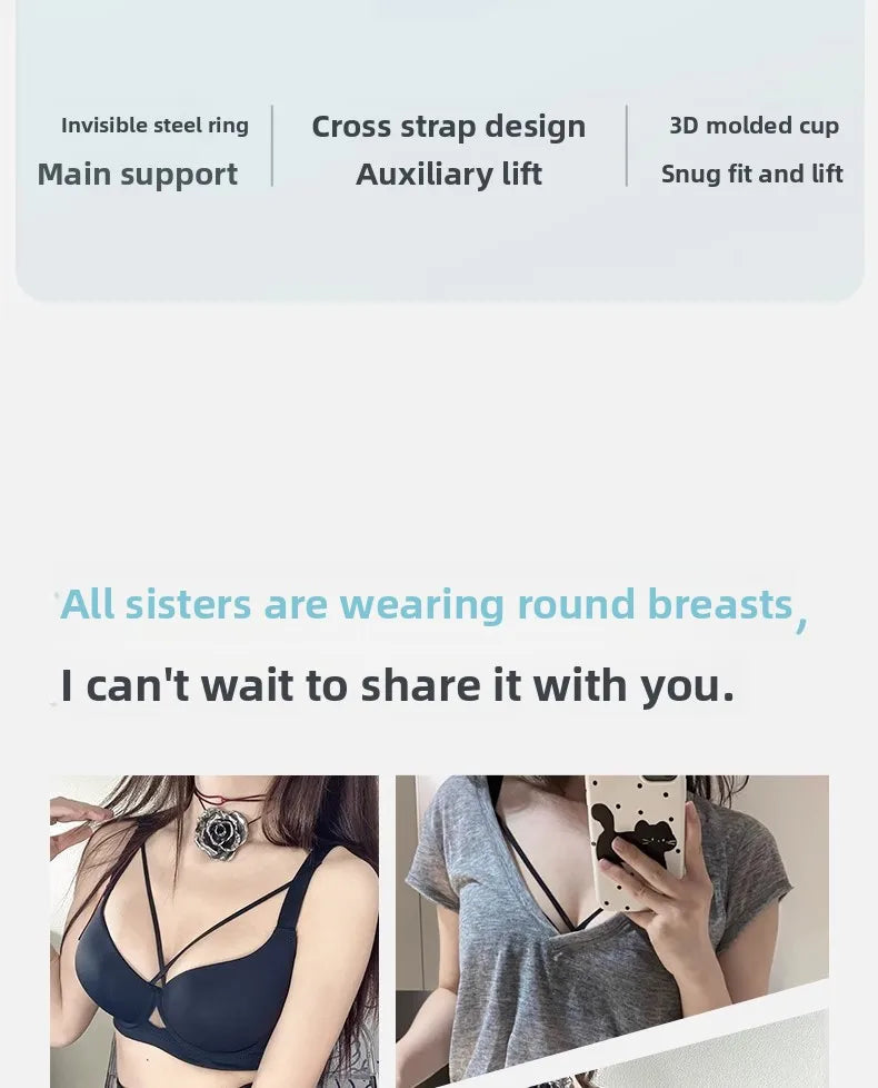 Plus Size Bra Women's Adjustable Thin Soft Steel Ring Push up Gathered Underwear Nylon Fabric 3/4 Cup Back Four Row Buckle