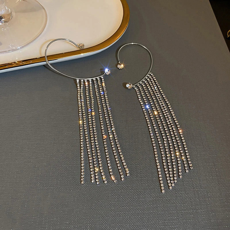 Luxury Star Butterfly Clip Earrings Female Crystal Tassel Ear Clip Earring Sparkling Zircon Ear Cuff Fashion Jewelry accessories