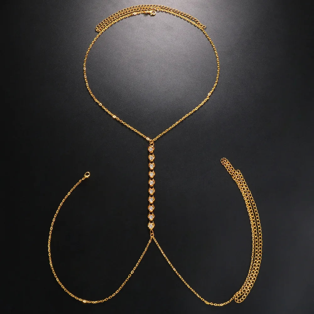 New Style Sexy Rhinestone Heart Bra Chain Jewelry Bikini Party Crystal Chest Chain for Women Girls Body Jewelry Accessories