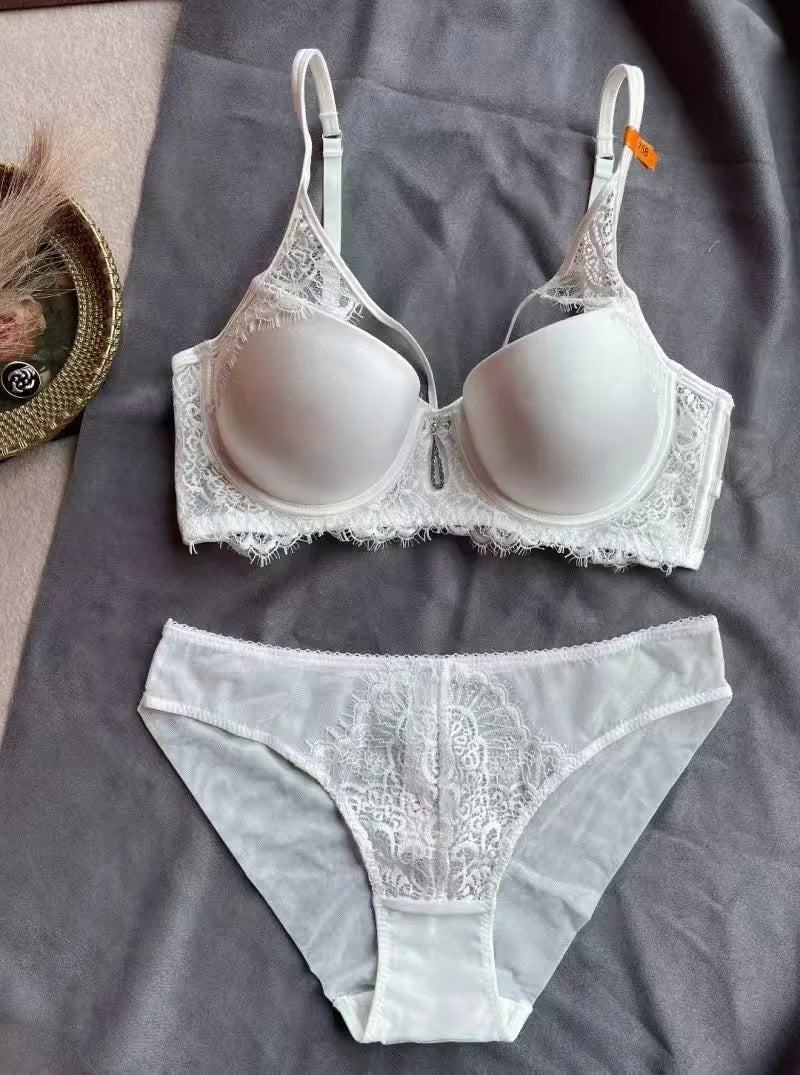 Sexy Women's Lingerie Seamless Smoth Hollow-out Bra Small Breast Gathering Push Up Bra Set