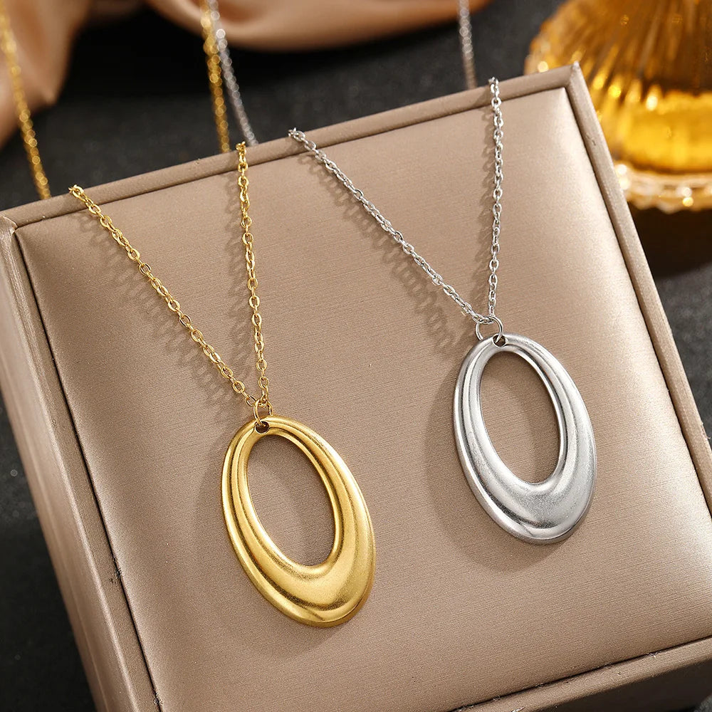 DOTIFI  Stainless Steel Delicate Hollow Arc Circle Geometric Pendant Necklace Female Fashion Minimalist Commuter Long Necklace