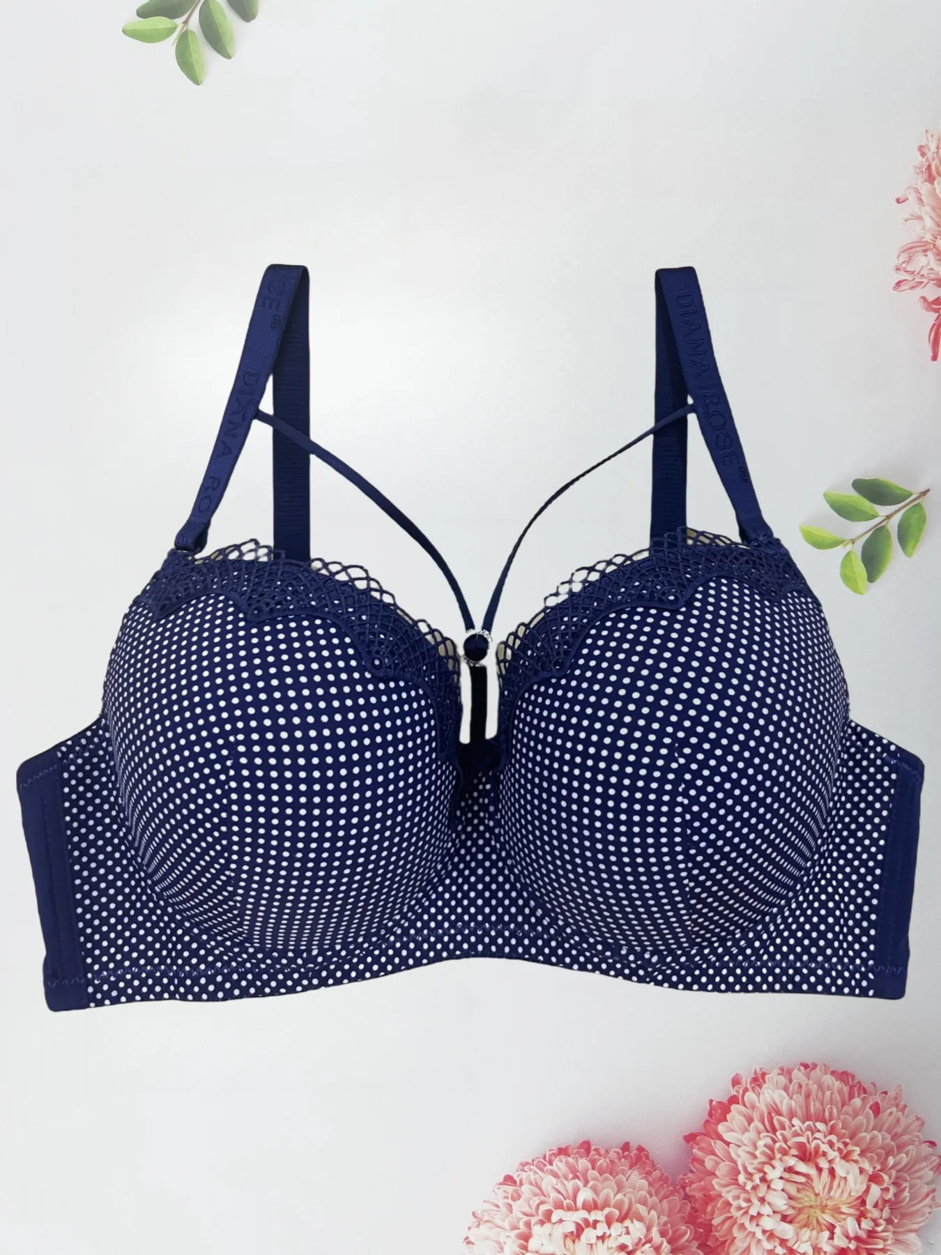 Diana Rose Sexy gathered support with underwire women's underwear polka dot print thin mold cup D cup bra