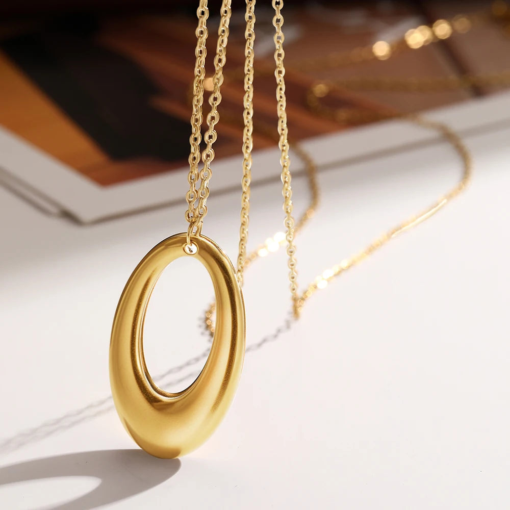 DOTIFI  Stainless Steel Delicate Hollow Arc Circle Geometric Pendant Necklace Female Fashion Minimalist Commuter Long Necklace