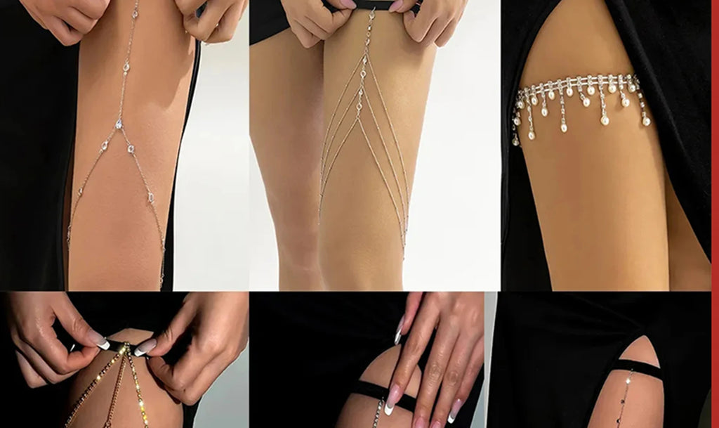 IngeSight.Z Bohemian Crystal Elastic Leg Thigh Chain for Women Sexy Multilayer Tassel Rhinestone Harness Adjustable Body Jewelry