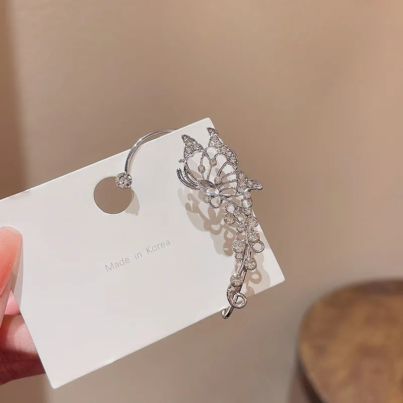 Fashion Zircon Butterfly Ear Clips Sparkling Rhinestone Ear Cuff Clips Earrings Without Piercing For Women Wedding Jewelry Gifts