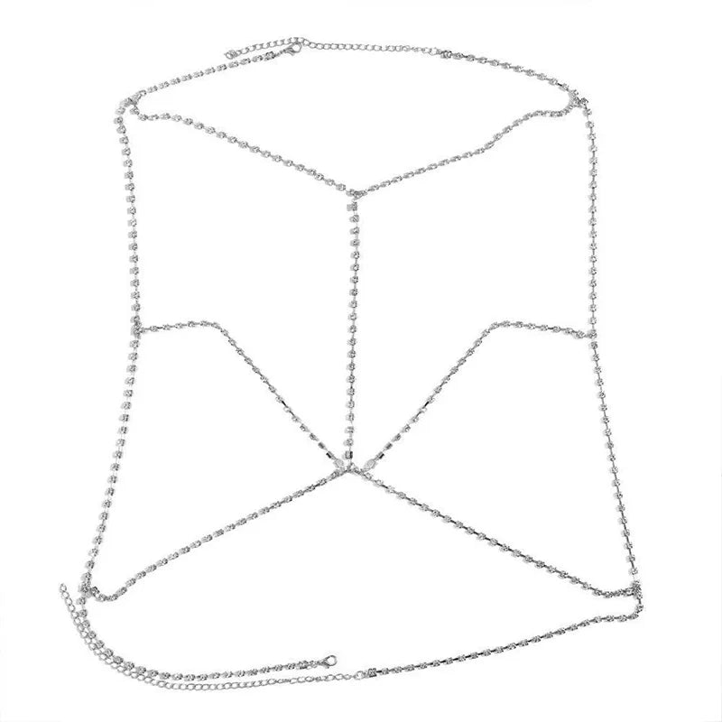 Shiny Rhinestones Tassel Sexy Chest Chain for Women Girls Fashion Metal Bra Cross Bikini Within Hollow Body Chain Jewelry