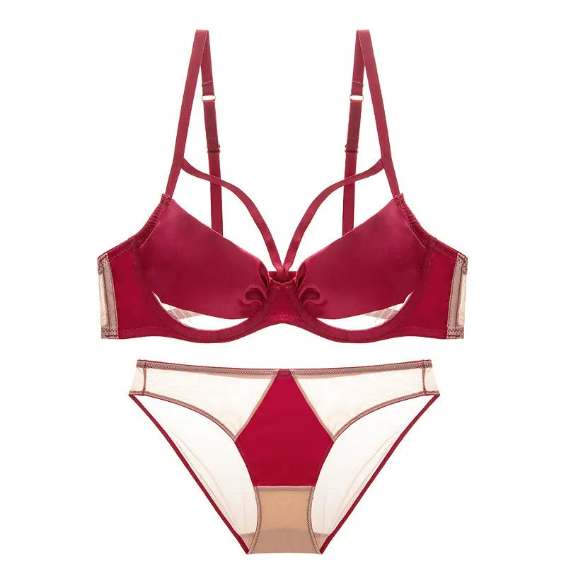 Red Underwear Female Bride Wedding Big Breasts Make Small Sexy Ultra-thin Anti-sagging Breast-retracting Breathable Bra