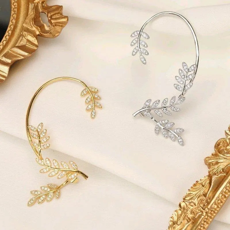 2022 Trendy Metal Crystal Leaf Ear Clips Without Piercing Earrings Clips For Women Fashion Ear Cuff Wedding Jewelry Brincos Gift
