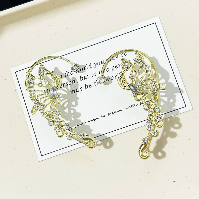 Luxury Star Butterfly Clip Earrings Female Crystal Tassel Ear Clip Earring Sparkling Zircon Ear Cuff Fashion Jewelry accessories