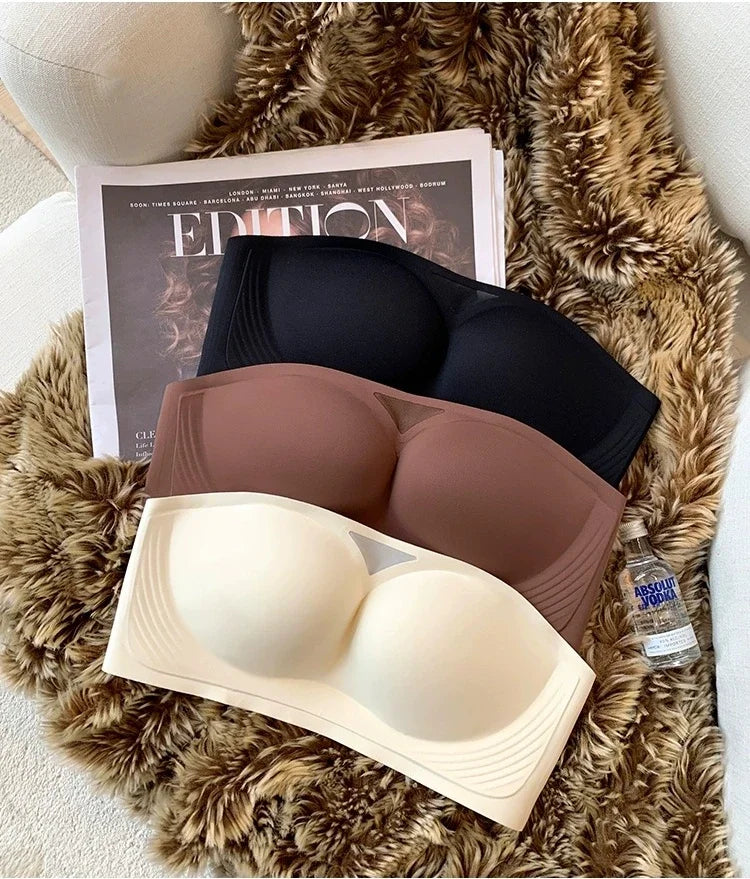 Women Sexy Strapless Anti-slip Bra Solid Invisible Push Up Bras Wireless Seamless Underwear Without Straps Bralette Lingerie