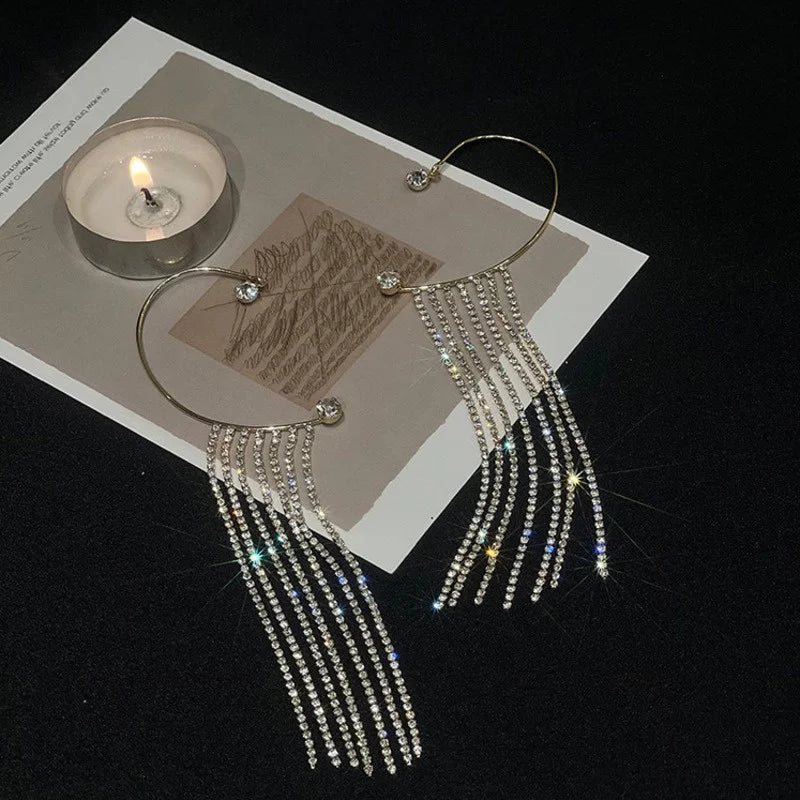 2022 Trendy Metal Crystal Leaf Ear Clips Without Piercing Earrings Clips For Women Fashion Ear Cuff Wedding Jewelry Brincos Gift