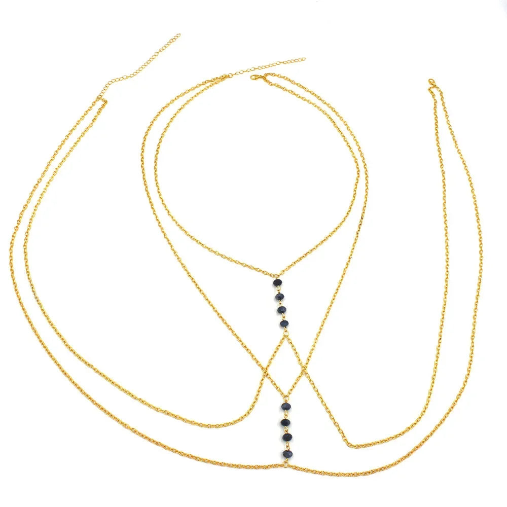 Fashionable Sexy Metal Crystal Cross Bikini Body Chain Double Layered Chest Necklace Accessory Summer Jewelry from Mainland Chin