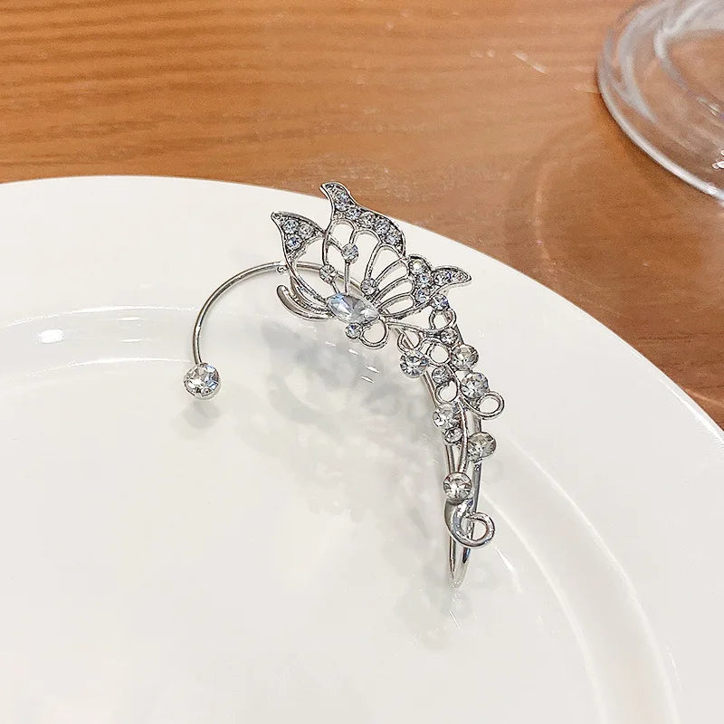 Fashion Zircon Butterfly Ear Clips Sparkling Rhinestone Ear Cuff Clips Earrings Without Piercing For Women Wedding Jewelry Gifts
