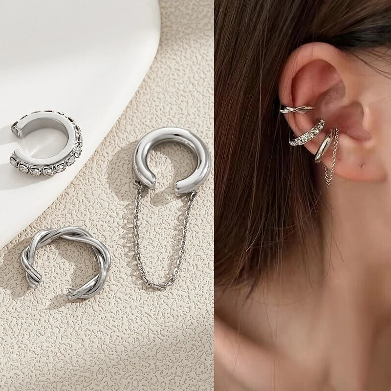 Luxury Star Butterfly Clip Earrings Female Crystal Tassel Ear Clip Earring Sparkling Zircon Ear Cuff Fashion Jewelry accessories