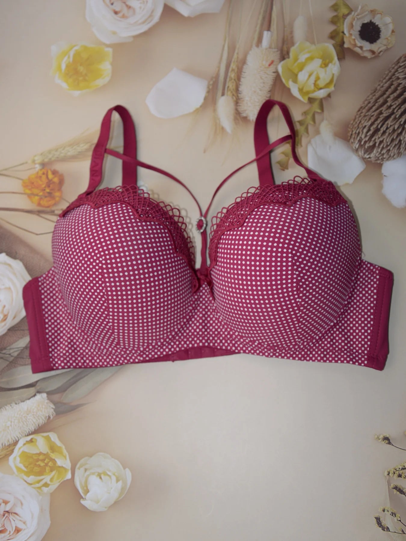 Diana Rose Sexy gathered support with underwire women's underwear polka dot print thin mold cup D cup bra