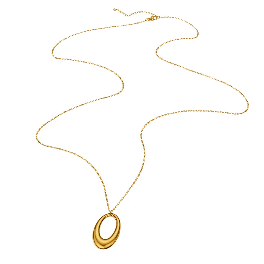 DOTIFI  Stainless Steel Delicate Hollow Arc Circle Geometric Pendant Necklace Female Fashion Minimalist Commuter Long Necklace